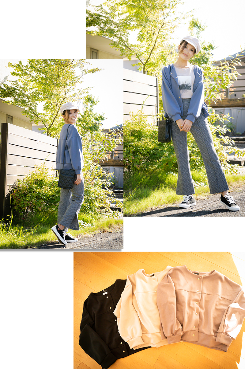 プリントTシャツ&セミフレアチェックパンツのトラッドコーデ